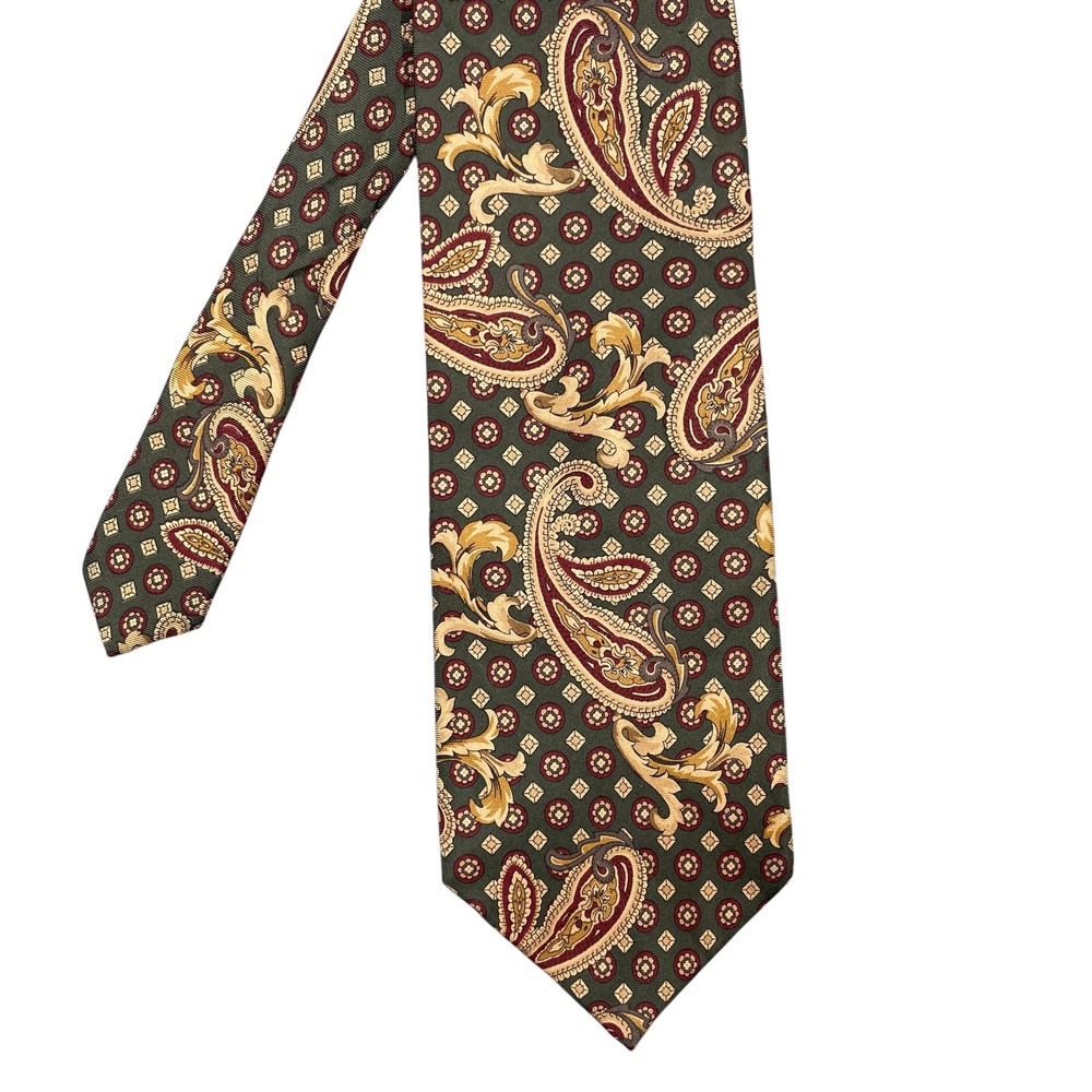 Croft & Barrow Green Paisley Tie Mens OS Silk Medallion Formal Necktie